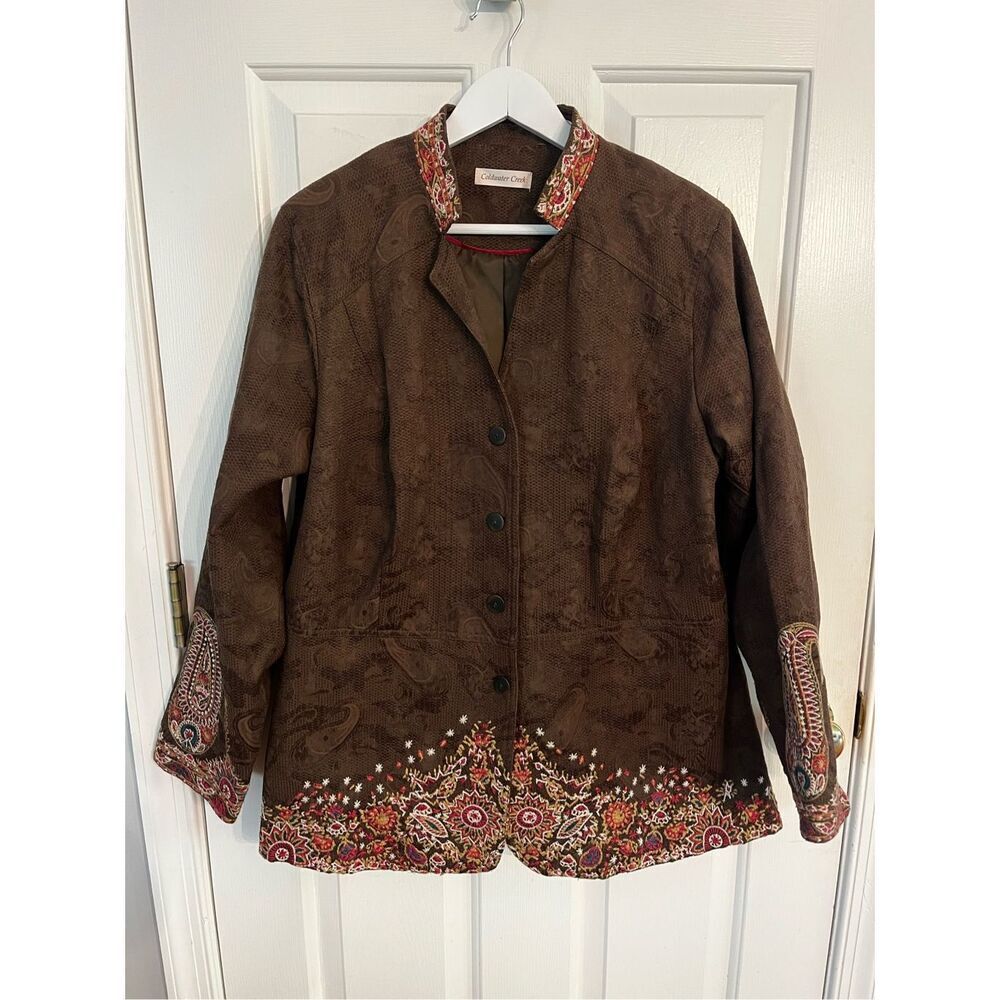 Coldwater Creek Brown Damask Embroidered Jacket Blazer sz 18 NWOT